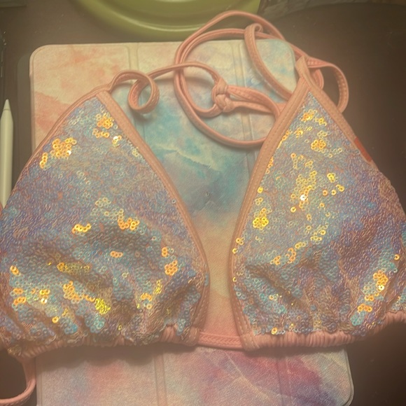 DOLL Swimwear Cotton Candy Sequin Scrunch Side Tie Bikini - Picture 5 of 6